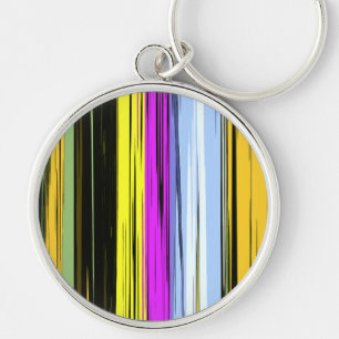 Yellow Green Blue Purple Black Vertical Stripes Key Ring