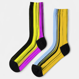 Yellow Green Blue Purple Black Vertical Stripes Socks