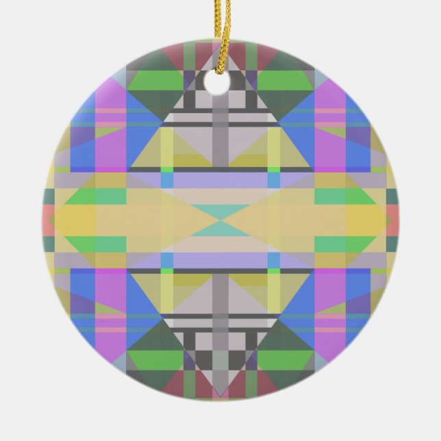 Yellow Green Blue Purple Geometric Ceramic Tree Decoration (Front)