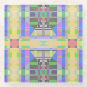 Yellow Green Blue Purple Geometric Glass Coaster