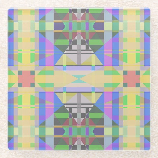Yellow Green Blue Purple Geometric Glass Coaster (Front)