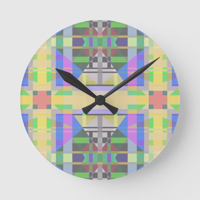 Yellow Green Blue Purple Geometric Round Clock (Front)