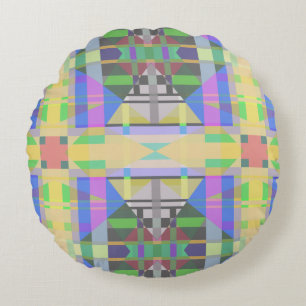 Yellow Green Blue Purple Geometric Round Cushion