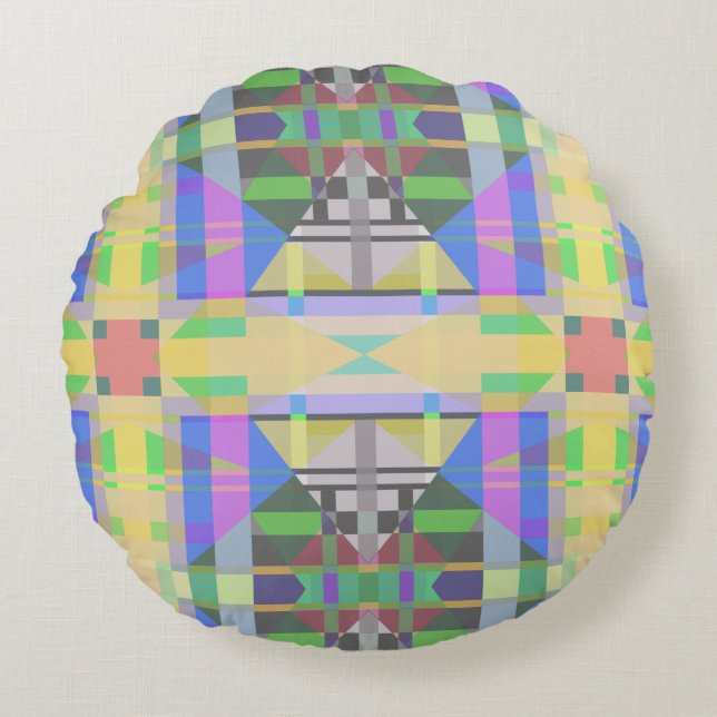 Yellow Green Blue Purple Geometric Round Cushion (Front)