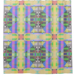Yellow Green Blue Purple Geometric Shower Curtain