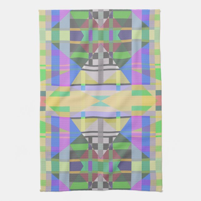 Yellow Green Blue Purple Geometric Tea Towel (Vertical)