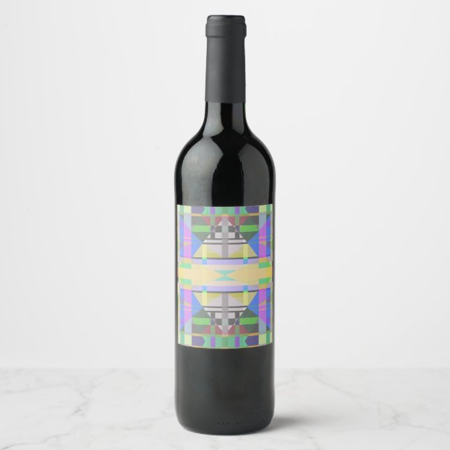 Yellow Green Blue Purple Geometric Wine Label (Front)