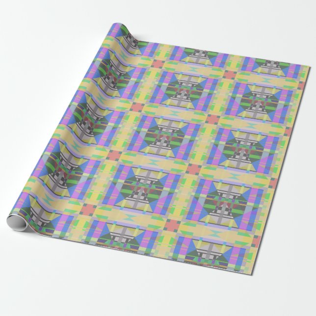 Yellow Green Blue Purple Geometric Wrapping Paper (Unrolled)