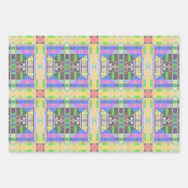 Yellow Green Blue Purple Geometric Wrapping Paper Sheet (Front)