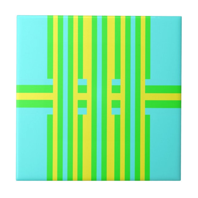 Yellow, Green, Blue Stripes by Shirley Taylor Tile (Front)
