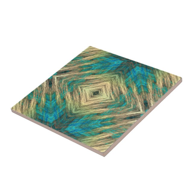 Yellow Green Blue Teal Turquoise Ethnic Tribe Art Tile (Side)