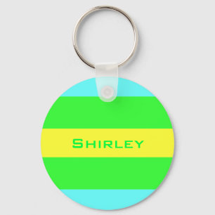 Yellow, Green, Blue Wide Stripes by Shirley Taylor Key Ring