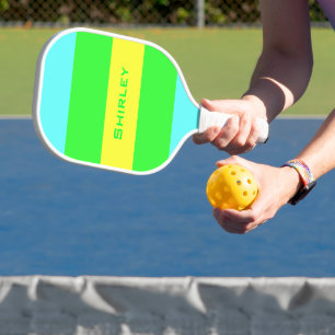 Yellow, Green, Blue Wide Stripes by Shirley Taylor Pickleball Paddle