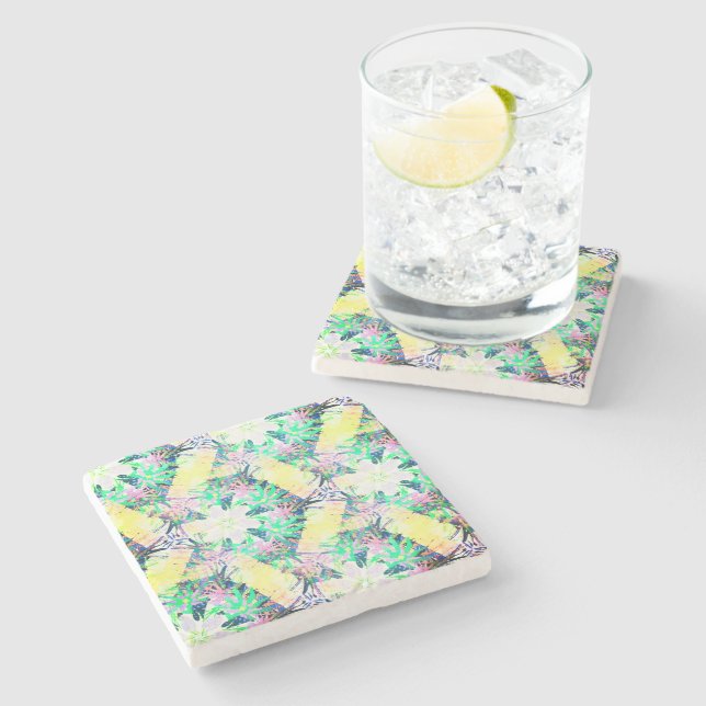 Yellow Green Botanical Drink Coasters (Side)
