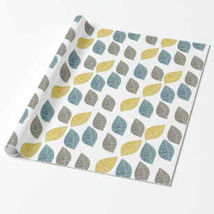 Yellow Green Brown Leaves Wrapping Paper