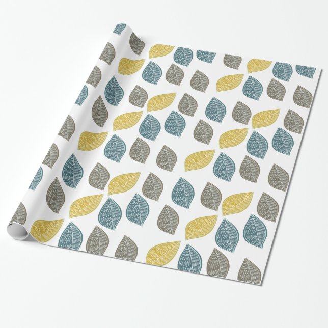 Yellow Green Brown Leaves Wrapping Paper (Unrolled)