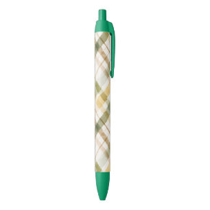 Yellow Green Brown Plaid Stripes  Black Ink Pen