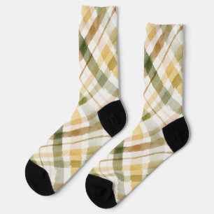 Yellow Green Brown Plaid Stripes Socks