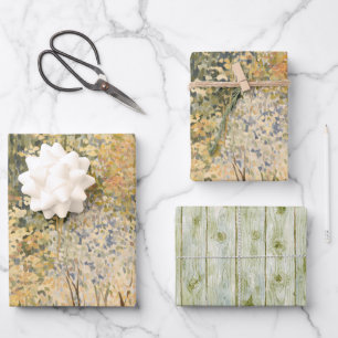Yellow Green Brown Trees Faux Wood Birthday Wrapping Paper Sheet