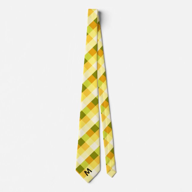 Yellow & Green Buffalo Plaid & Monogram Tie (Front)