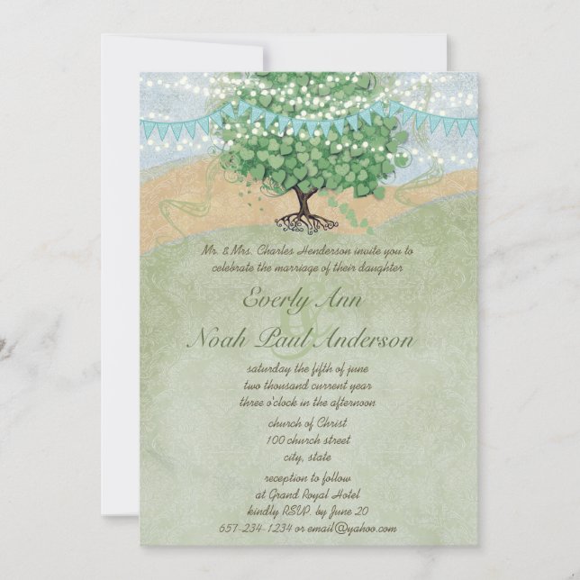 Yellow & Green Bunting Pennant Wedding Invitations (Front)