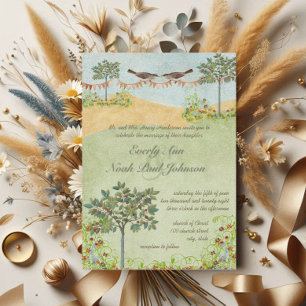 Yellow & Green Bunting Pennant Wedding Tree Meadow Invitation