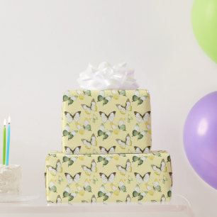Yellow Green Butterflies Birthday Wrapping Paper