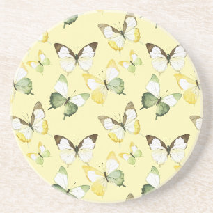 Yellow Green Butterflies Coaster