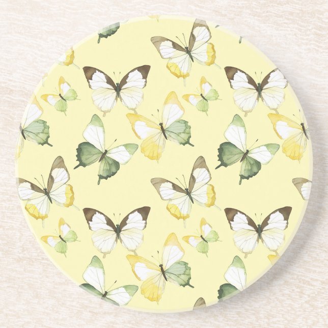 Yellow Green Butterflies Coaster (Front)