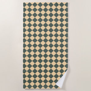 Yellow Green Checker Diamond Pattern Beach Towel