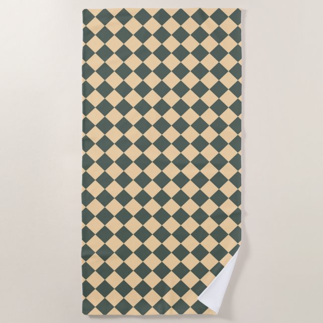 Yellow Green Checker Diamond Pattern Beach Towel (Front)