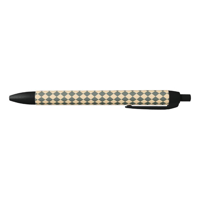 Yellow Green Checker Diamond Pattern Black Ink Pen (Bottom)