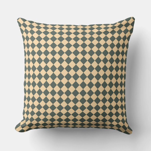 Yellow Green Checker Diamond Pattern Cushion (Front)