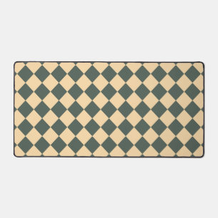 Yellow Green Checker Diamond Pattern Desk Mat