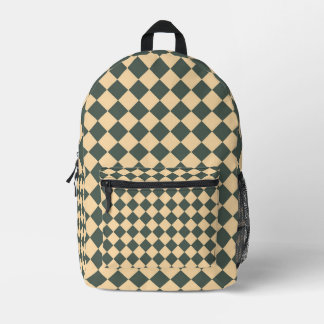 Yellow Green Checker Diamond Pattern Printed Backpack