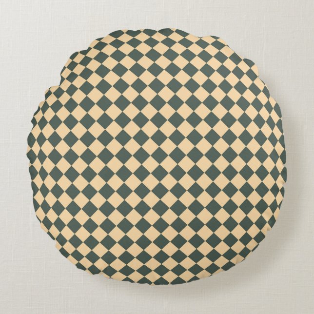 Yellow Green Checker Diamond Pattern Round Cushion (Front)