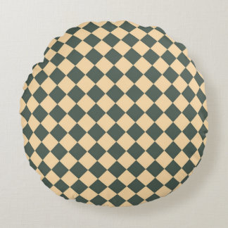 Yellow Green Checker Diamond Pattern Round Cushion
