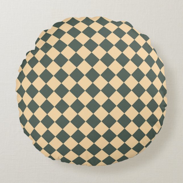 Yellow Green Checker Diamond Pattern Round Cushion (Front)