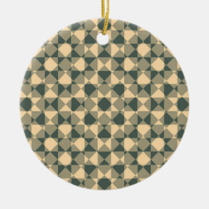 Yellow Green Checker Diamond Plaid Pattern Ceramic Tree Decoration