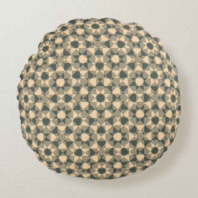 Yellow Green Checker Diamond Plaid Pattern Round Cushion (Front)