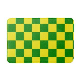 Yellow Green Chequered Check Pattern Bath Mat