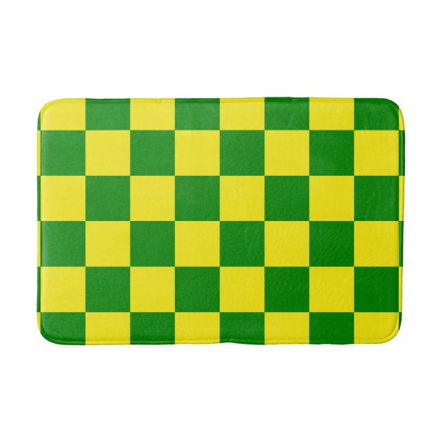 Yellow Green Chequered Check Pattern Bath Mat (Front)