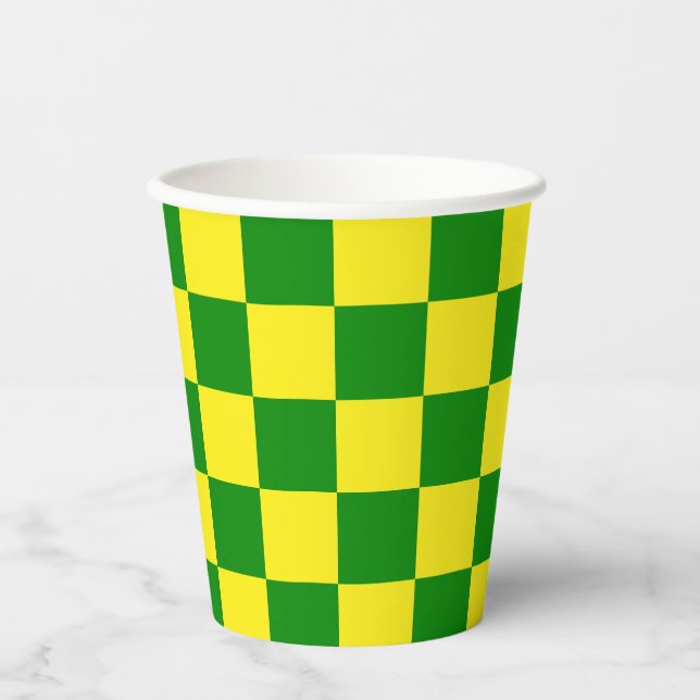 Yellow Green Chequered Check Pattern Paper Cups (Front)