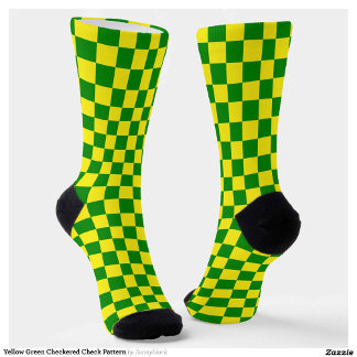Yellow Green Chequered Check Pattern Socks