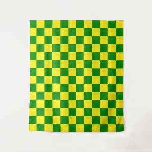 Yellow Green Chequered Check Pattern Tapestry