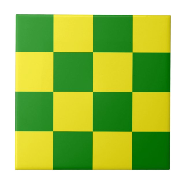 Yellow Green Chequered Check Pattern Tile (Front)