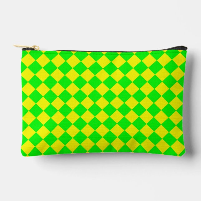 Yellow Green Chequered Diamond Pattern Accessory Pouch (Front)
