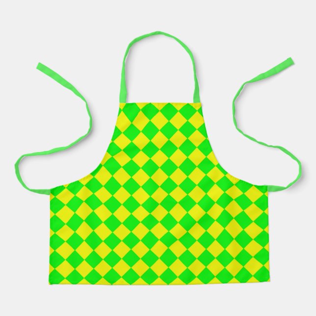 Yellow Green Chequered Diamond Pattern Apron (Front)