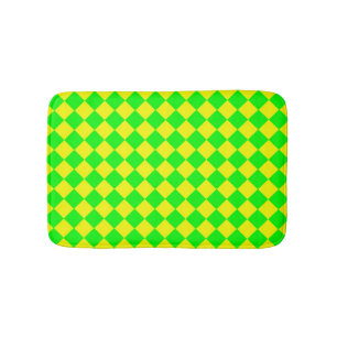Yellow Green Chequered Diamond Pattern Bath Mat
