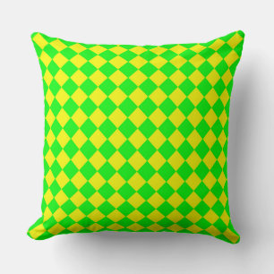 Yellow Green Chequered Diamond Pattern Cushion